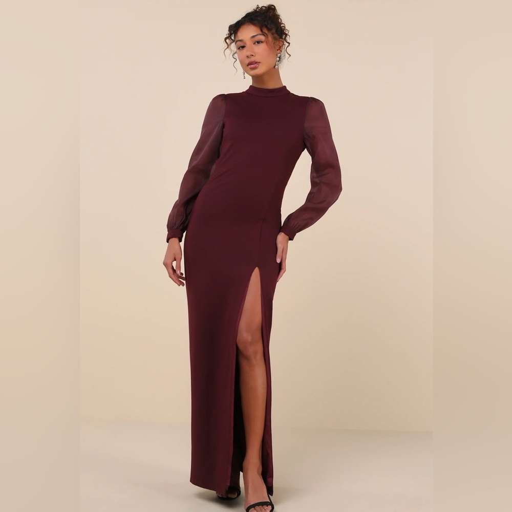 NWT Lulus Burgundy Backless Balloon Sleeve Maxi Dress | Size Large